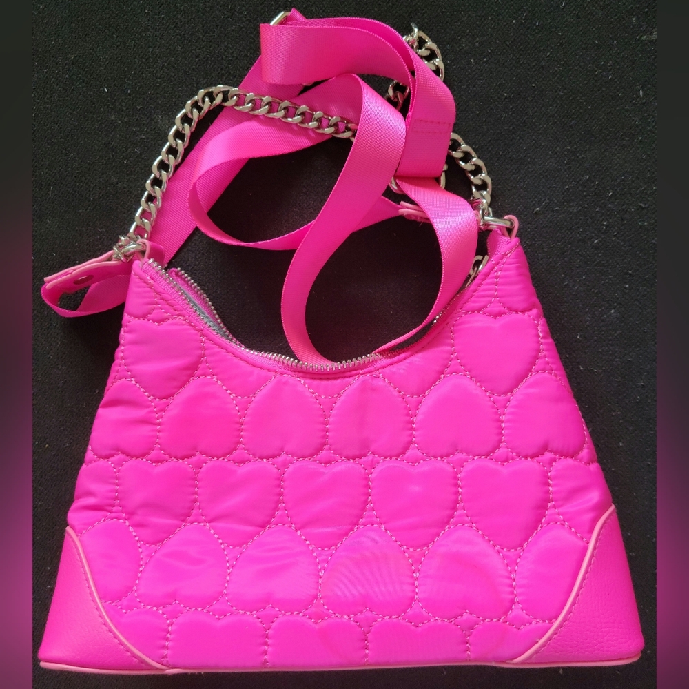 Pink Quilted Heart Shoulder Bag